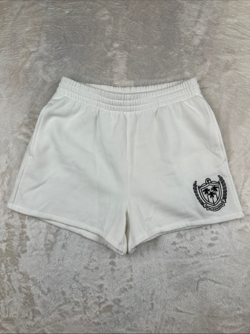Victoria’s Secret PINK Shorts Women S White Palm Tree Crest Sweat Lounge